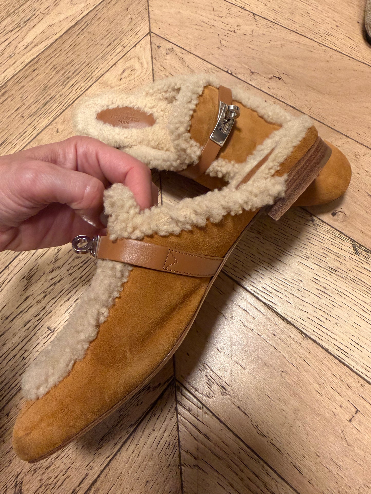 Hermes Shearling Oz Mule, 38