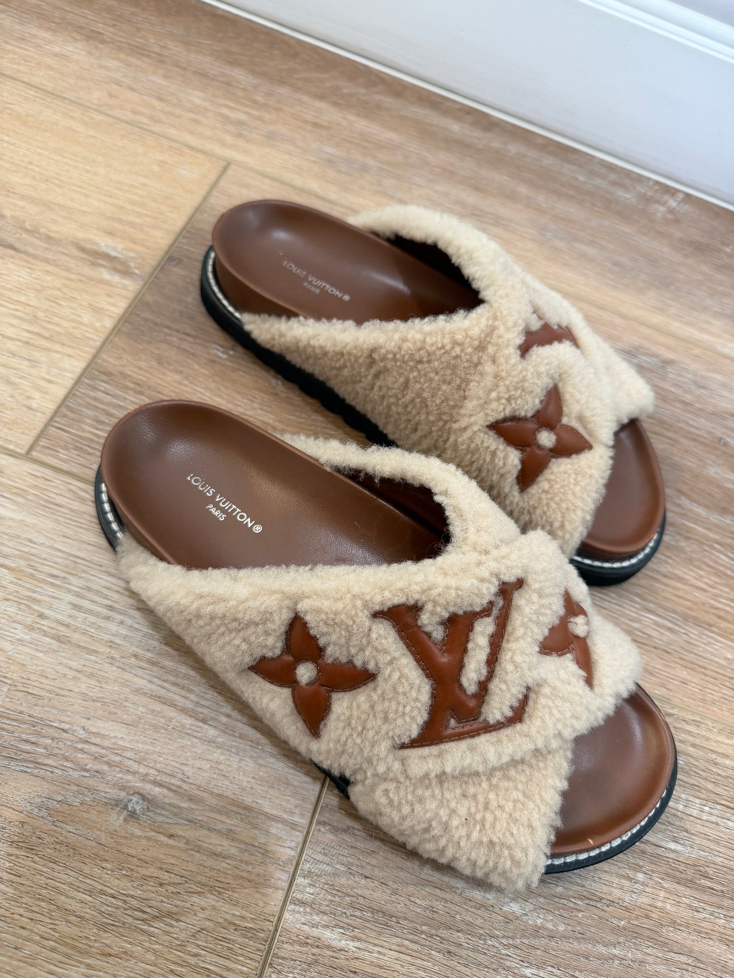 Louis Vuitton Shearling Mules, 38.5 