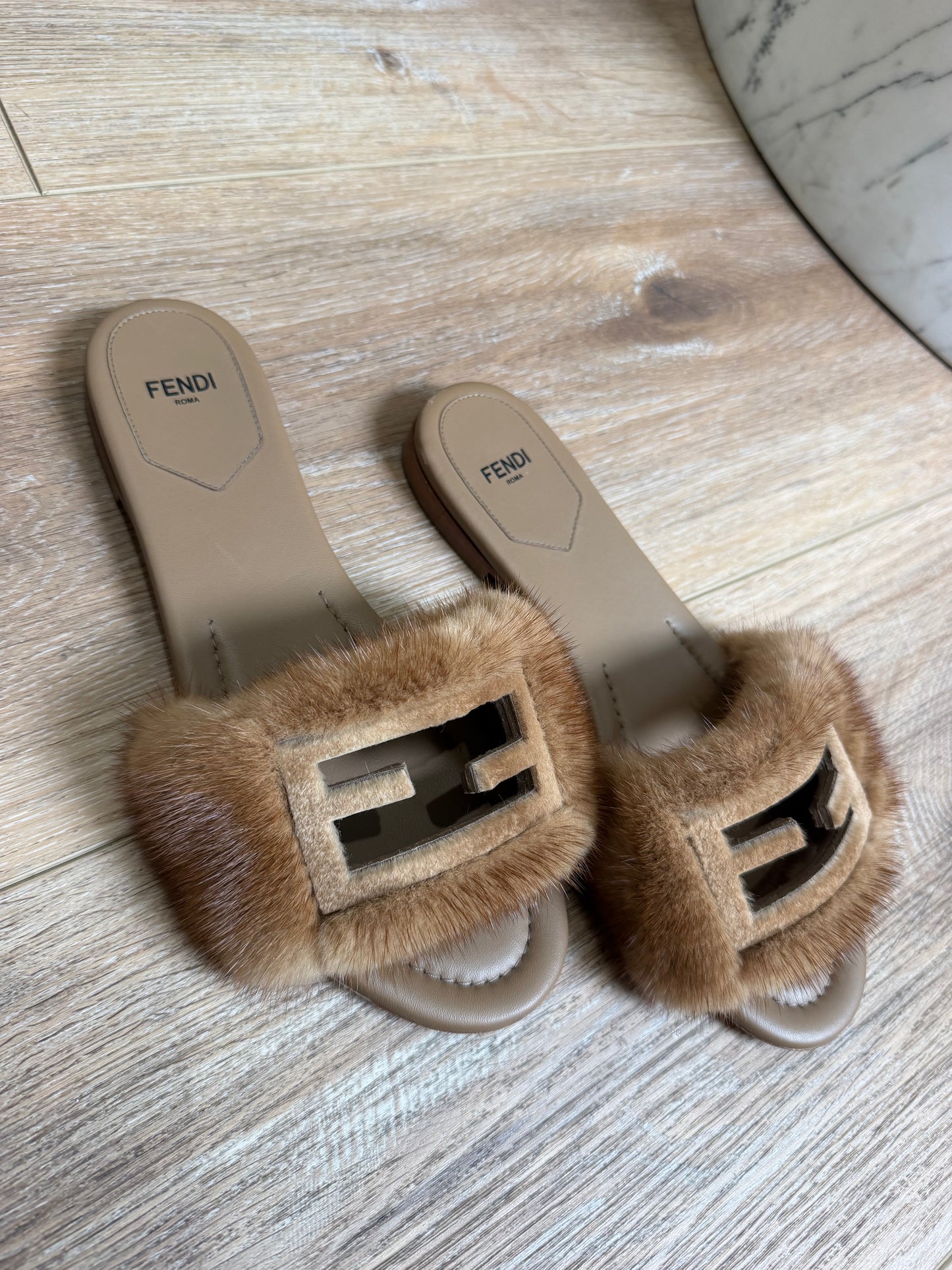 Fendi Mink Flats, 38.5