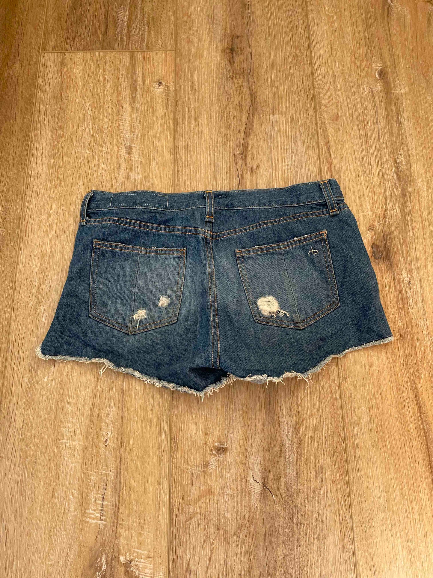 Rag & Bone Dark Wash Distressed Denim Shorts