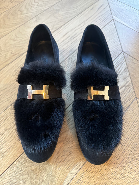 Hermes Mink Loafers 38