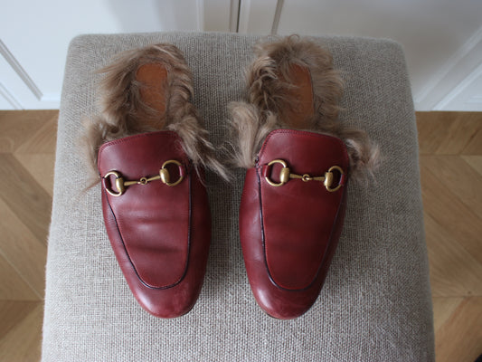 Gucci Princetown Red Shearling Slippers, 38