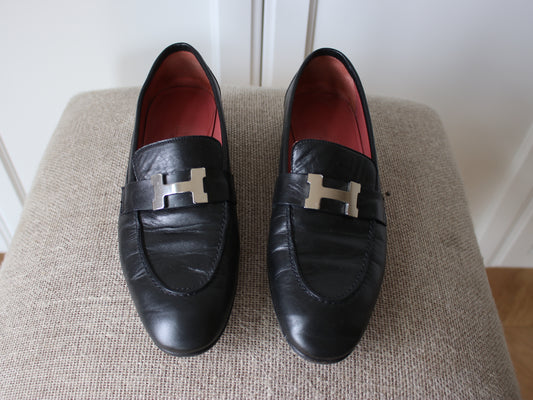 Hermes Black Loafers, 38