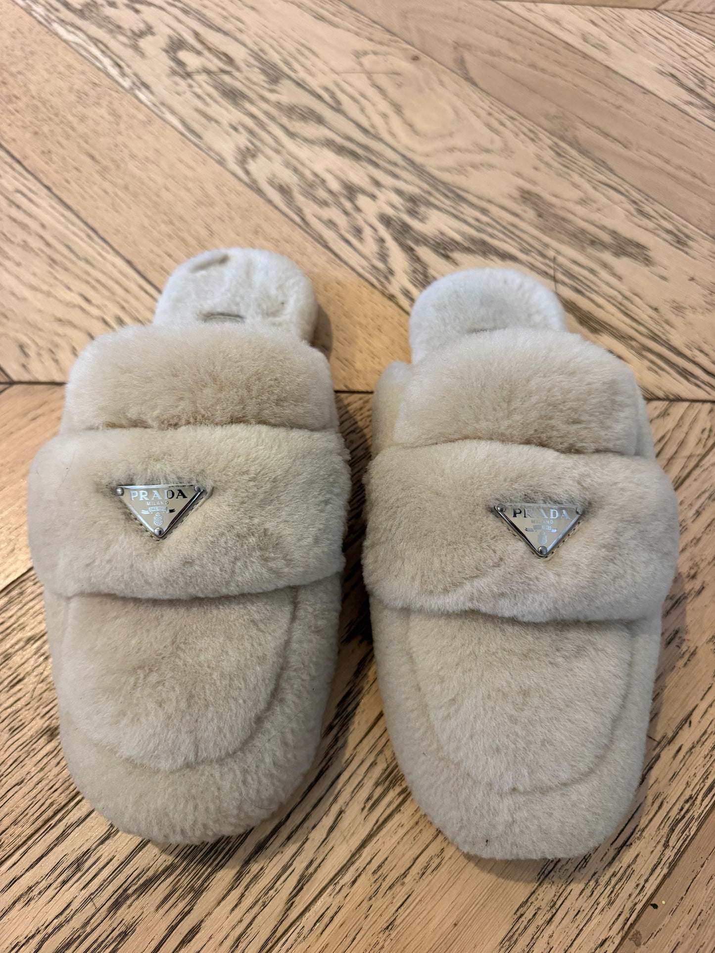 Prada shearling slippers, 38.5