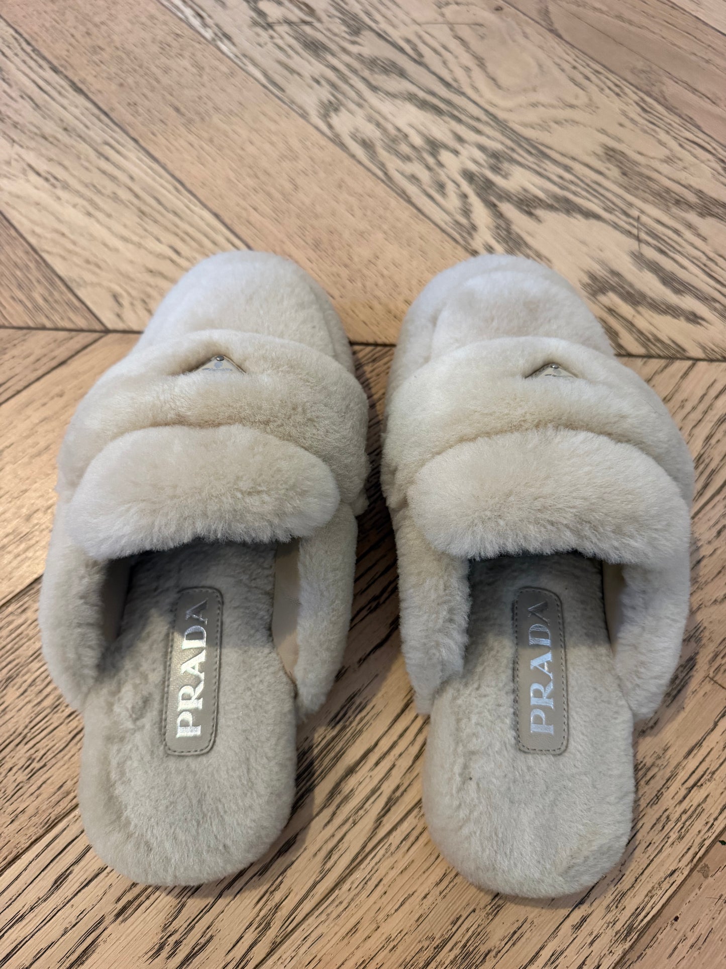 Prada shearling slippers, 38.5