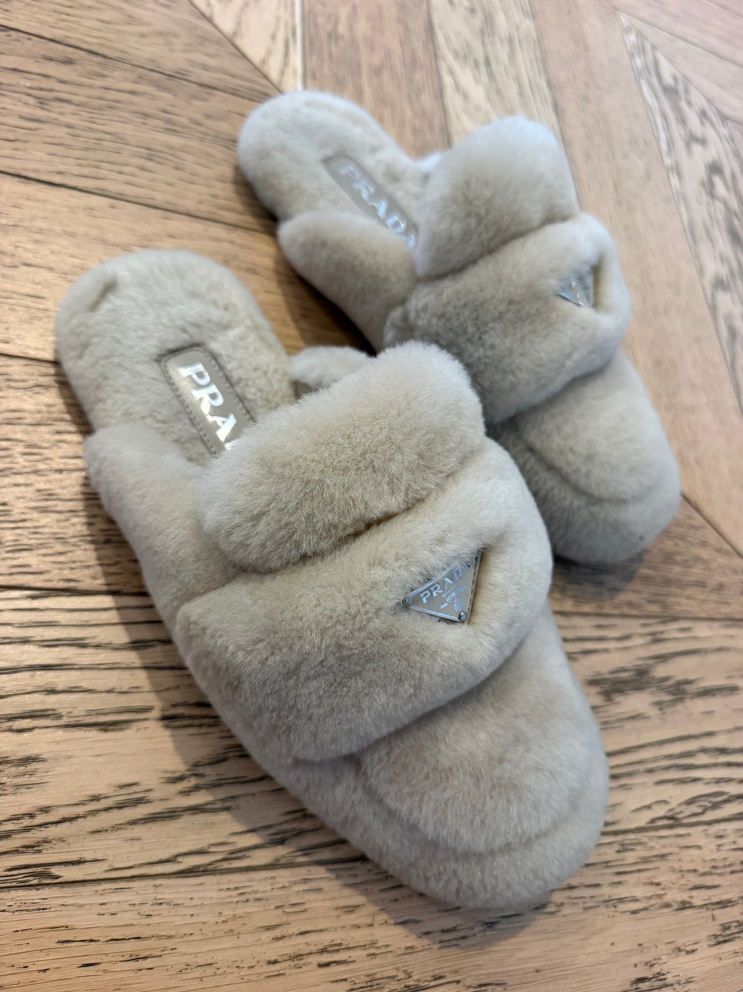 Prada shearling slippers, 38.5