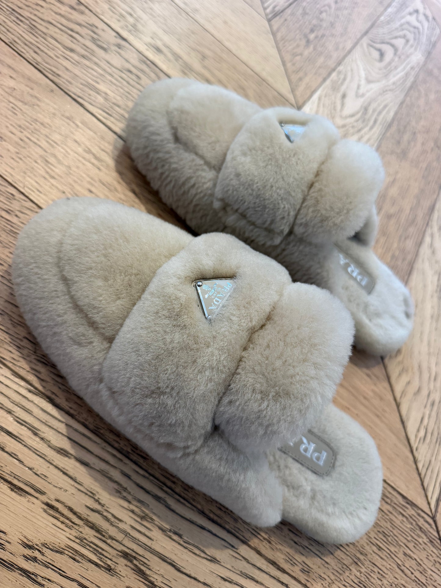 Prada shearling slippers, 38.5