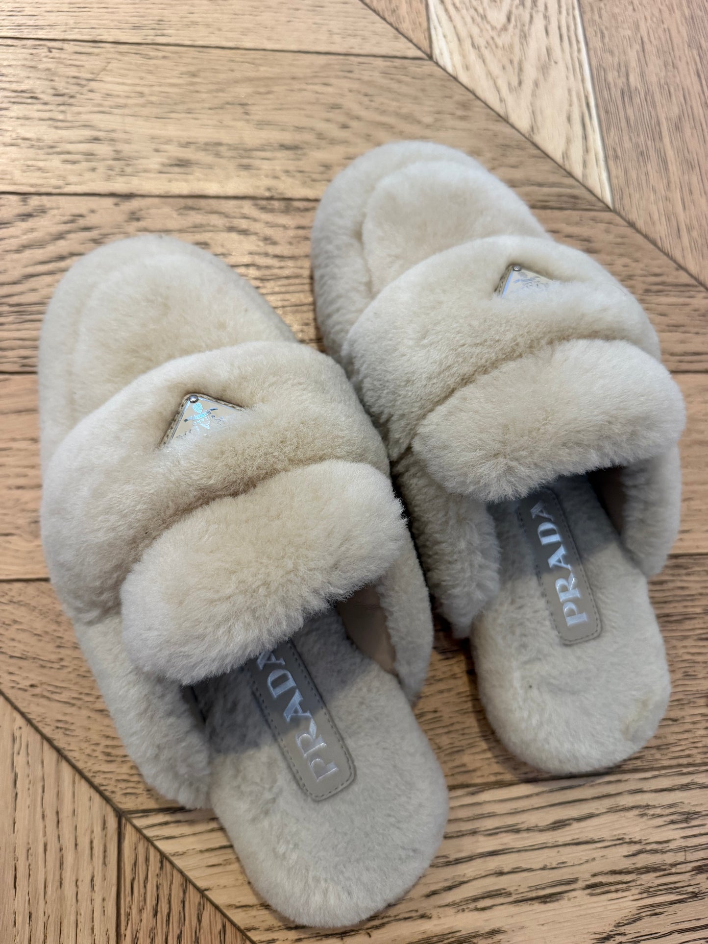 Prada shearling slippers, 38.5