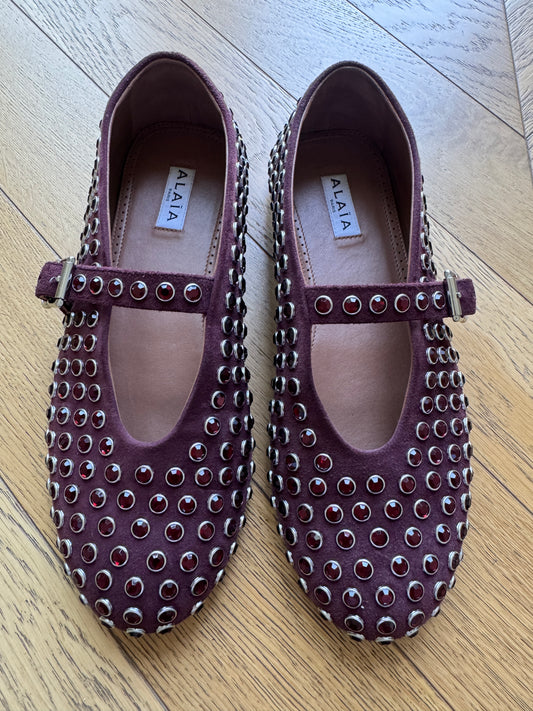Alaia leather/straws ballet, 39