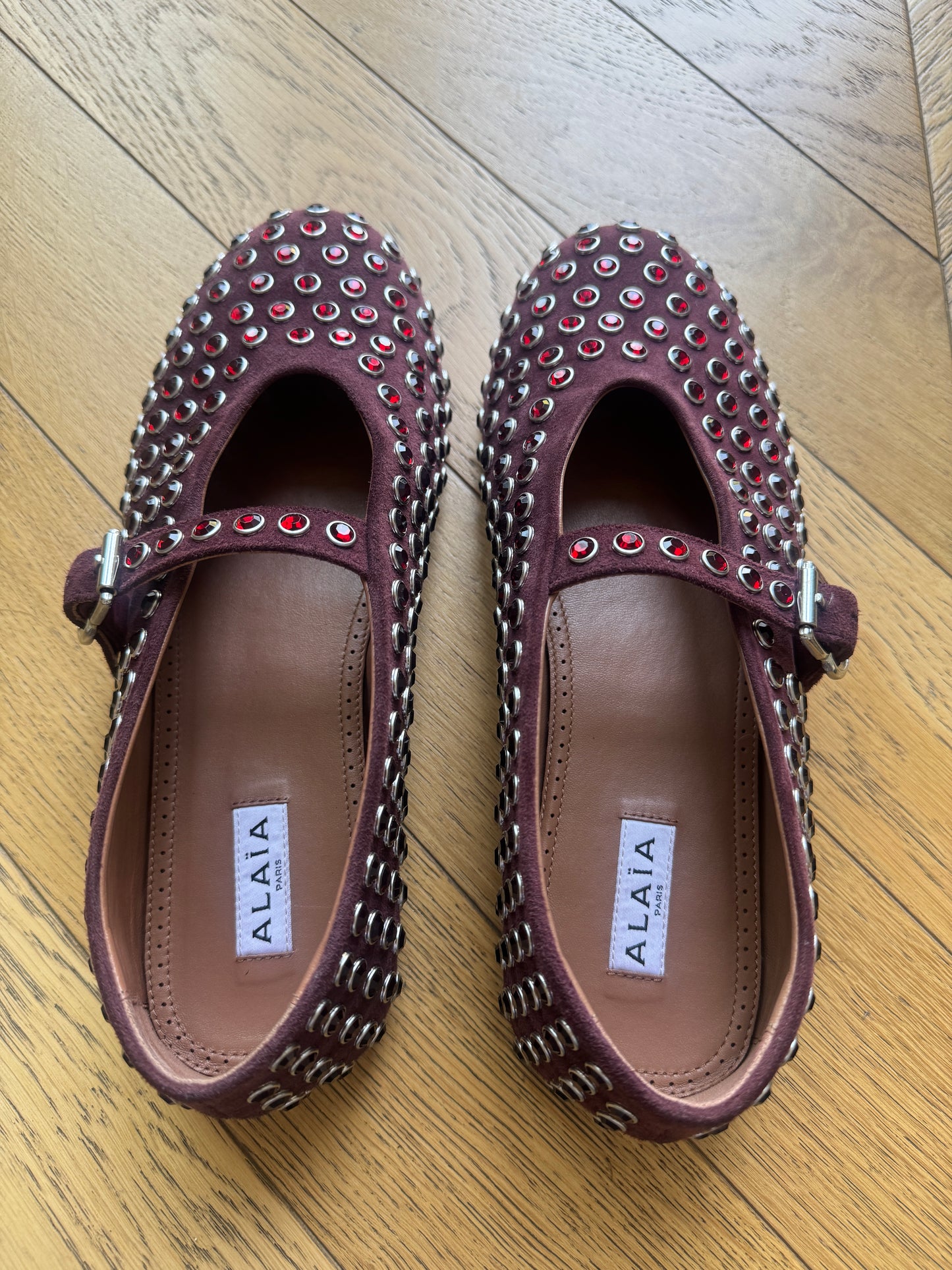 Alaia leather/straws ballet, 39