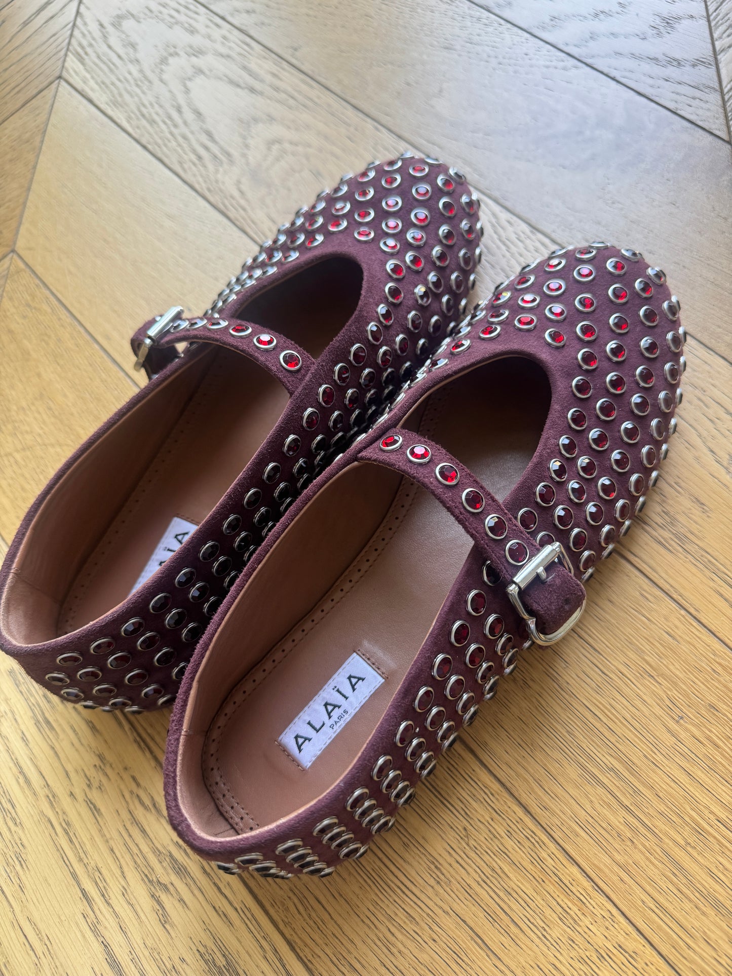 Alaia leather/straws ballet, 39