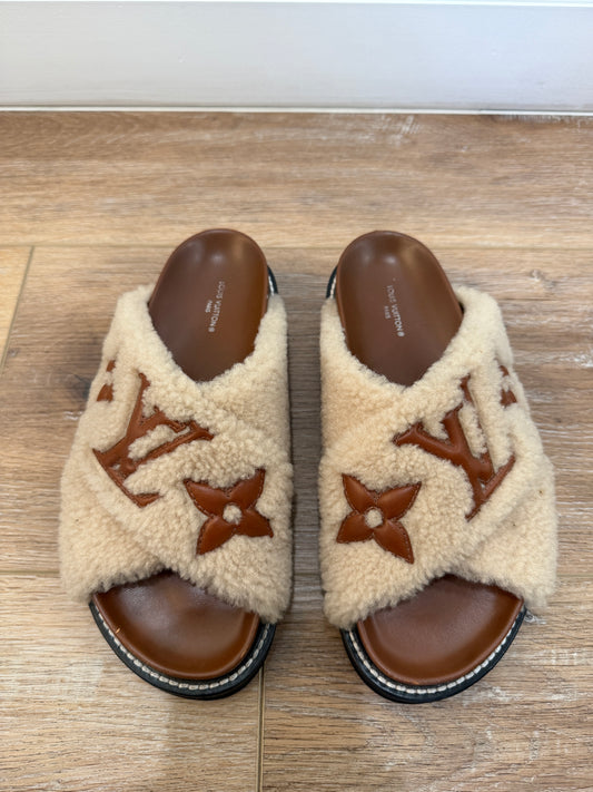 Louis Vuitton Shearling Mules, 38.5 ￼