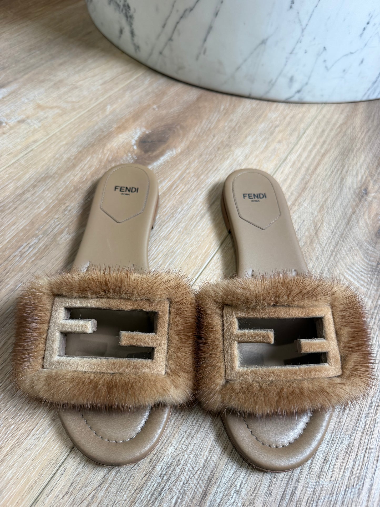Fendi Mink Flats, 38.5