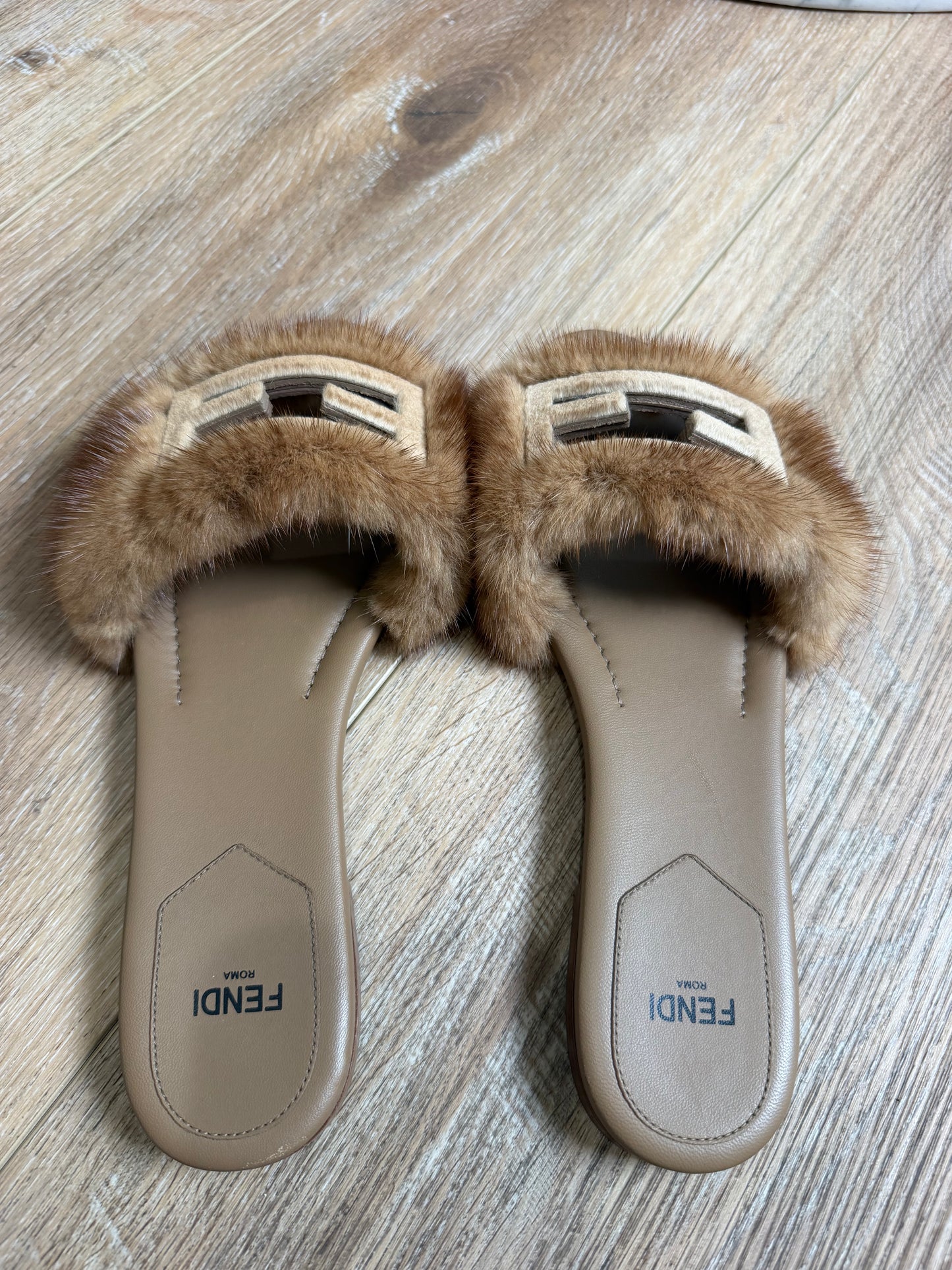 Fendi Mink Flats, 38.5