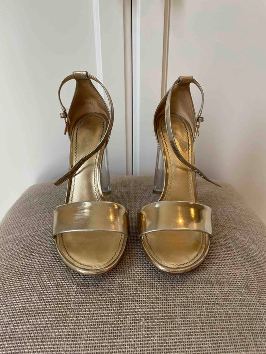 Louis Vuitton Gold Heeled Sandals, 38