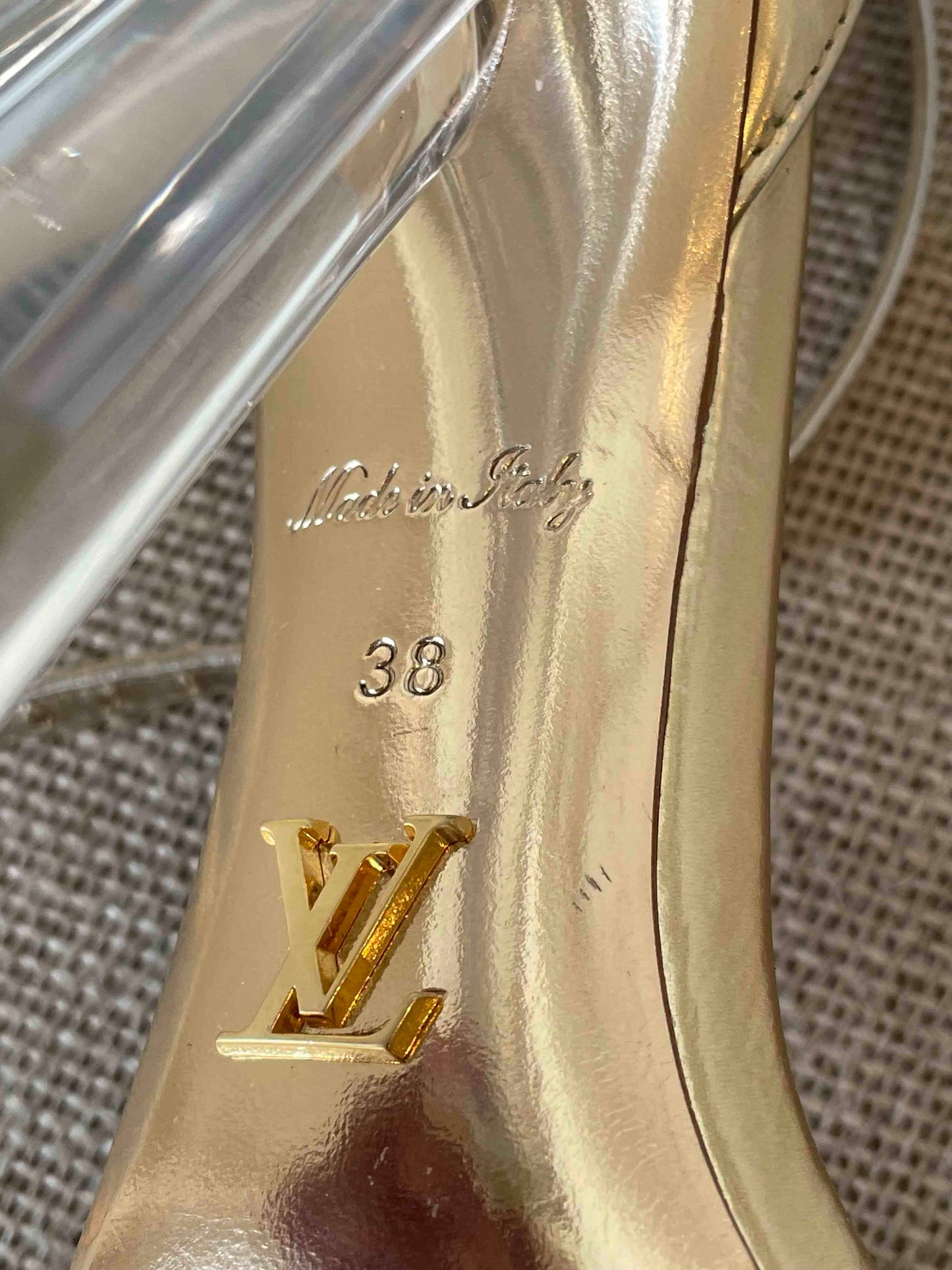 Louis Vuitton Gold Heeled Sandals, 38