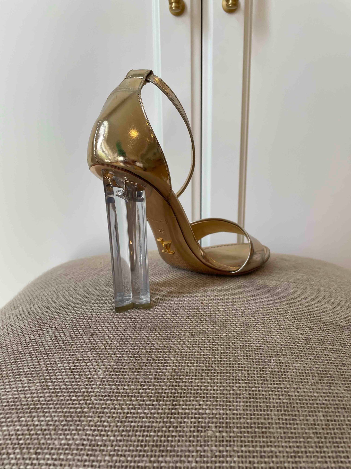 Louis Vuitton Gold Heeled Sandals, 38