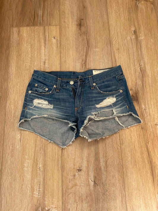 Rag & Bone Dark Wash Distressed Denim Shorts